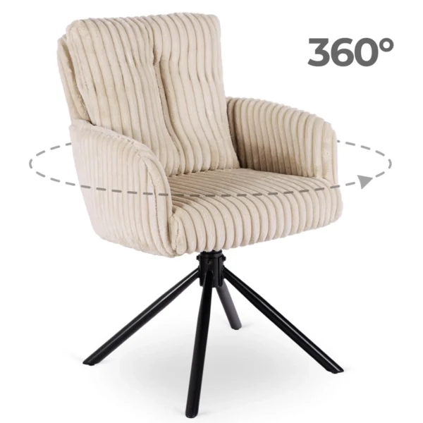 JUNE Scaun pivotant din catifea bej pentru sufragerie