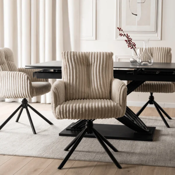 JUNE Scaun pivotant din catifea bej pentru sufragerie