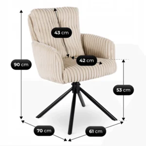 JUNE Scaun pivotant din catifea bej pentru sufragerie