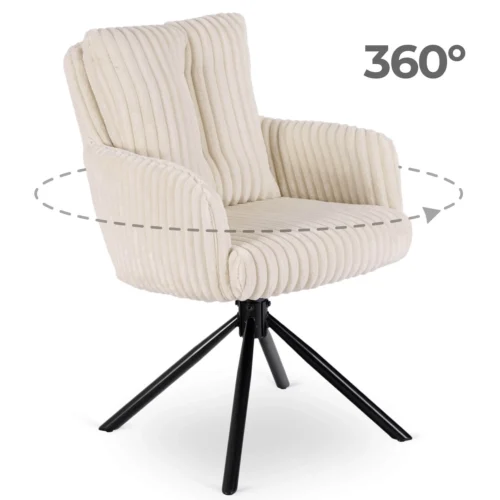JUNE Scaun pivotant din catifea crem pentru sufragerie