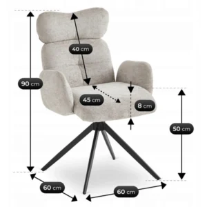 Scaun pivotant ALVARO Grey Boucle pentru sufragerie