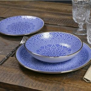 Set de farfurii Villa d'Este Home Tivoli, 18 elemente, design floral, dolomit, albastru