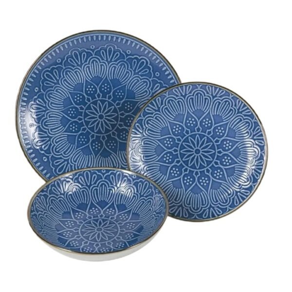 Set de farfurii Villa d'Este Home Tivoli, 18 elemente, design floral, dolomit, albastru