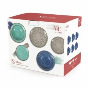 Set de farfurii Villa d'Este Home Tivoli, 18 elemente, design floral, dolomit, albastru