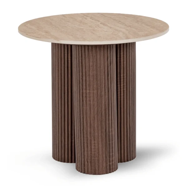 ALMERIA masă 50 cm Travertin/nuc — Măsuțe rotunde