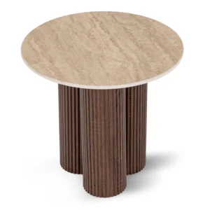 ALMERIA masă 50 cm Travertin/nuc — Măsuțe rotunde