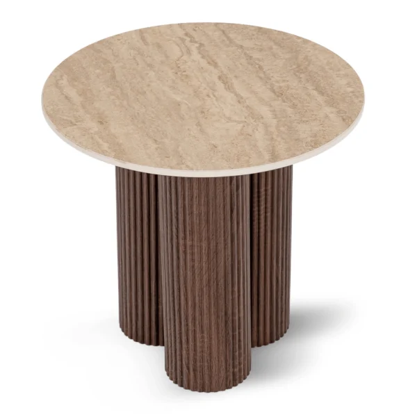 ALMERIA masă 50 cm Travertin/nuc — Măsuțe rotunde