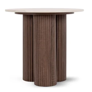 ALMERIA masă 50 cm Travertin/nuc — Măsuțe rotunde