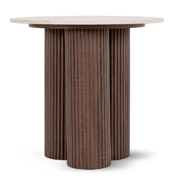 ALMERIA masă 50 cm Travertin/nuc — Măsuțe rotunde