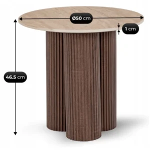 ALMERIA masă 50 cm Travertin/nuc — Măsuțe rotunde