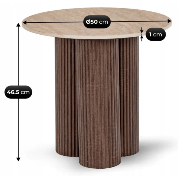 ALMERIA masă 50 cm Travertin/nuc — Măsuțe rotunde