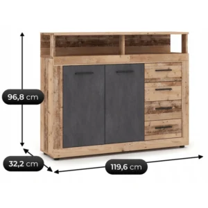product-14763-4 Comoda BLAGO MIDI A 119,6 cm stejar brut/negru — Comode