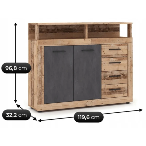 product-14763-4 Comoda BLAGO MIDI A 119,6 cm stejar brut/negru — Comode