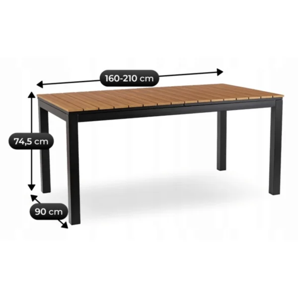product-14775-6 Masă de grădină ARGOS 160-210 cm stejar/negru — Mese și măsuțe
