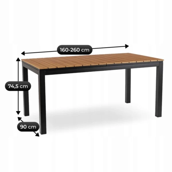 Masă de grădină ARGOS 160-260 cm stejar/negru — Mese și măsuțe