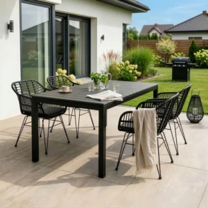 product-14777-0-1 Masă de grădină ARGOS 140-180 cm Stejar gri închis/negru — Mese și măsuțe