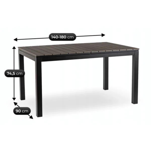 product-14777-6 Masă de grădină ARGOS 140-180 cm Stejar gri închis/negru — Mese și măsuțe