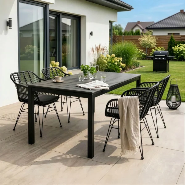 product-14778-0-1 Masă de grădină ARGOS 160-210 cm Gri închis Stejar/Negru — Mese și măsuțe