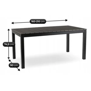 product-14778-6 Masă de grădină ARGOS 160-210 cm Gri închis Stejar/Negru — Mese și măsuțe