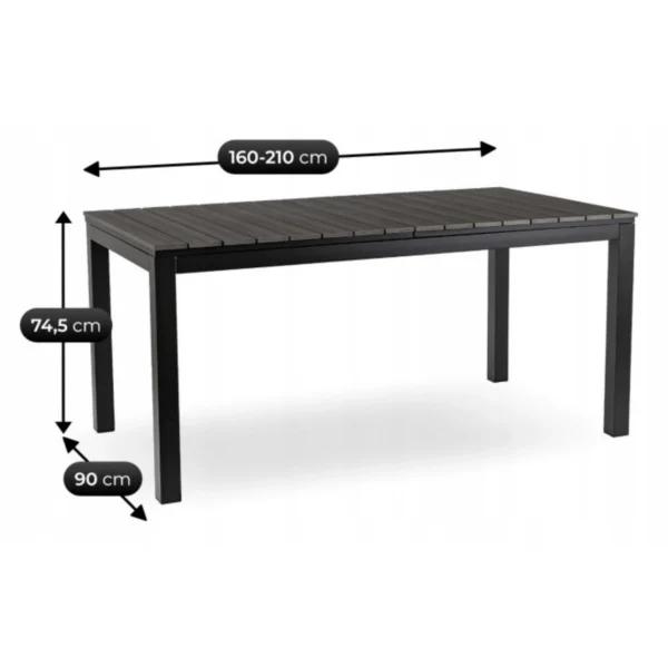 product-14778-6 Masă de grădină ARGOS 160-210 cm Gri închis Stejar/Negru — Mese și măsuțe