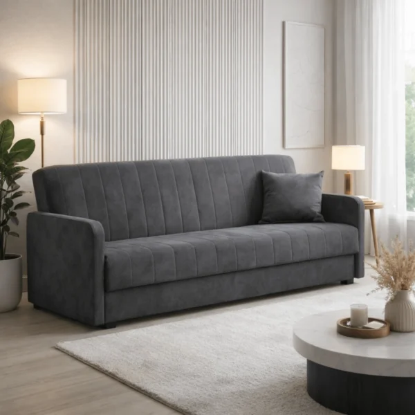 product-14783-0-1 PORTO Canapea Canapea pliabilă Gri Velur — Canapele și sofale