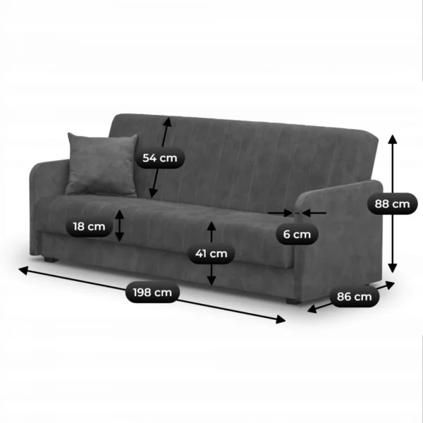 product-14783-6 PORTO Canapea Canapea pliabilă Gri Velur — Canapele și sofale