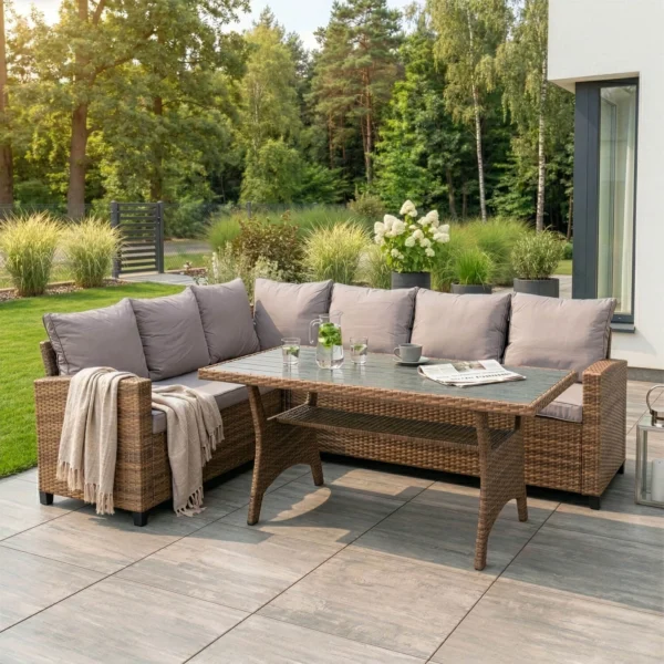 product-14785-0-1 COMODO Set mobilier de grădină maro/gri — MOBILA