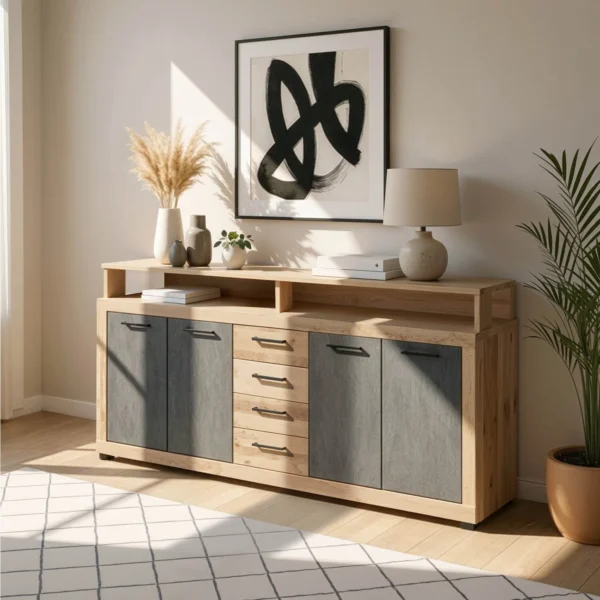 product-14787-0-1 Comodă cu sertare BLAGO 190 cm stejar brut/negru — Comode
