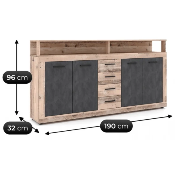 product-14787-3 Comodă cu sertare BLAGO 190 cm stejar brut/negru — Comode