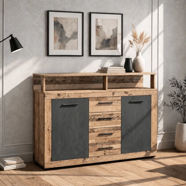 product-14790-0-1 Comodă BLAGO MIDI B 119,5 cm Stejar brut/Grafit — Comode