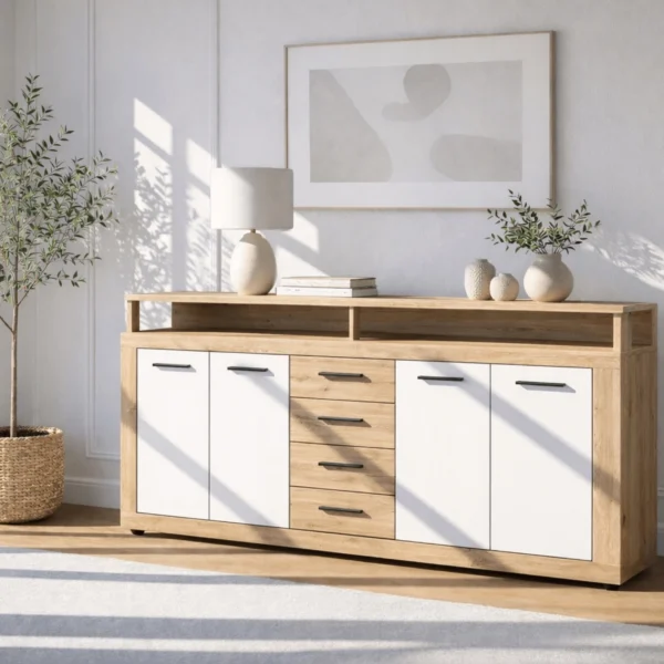 product-14796-0-1 Comodă cu sertare BLAGO 190 cm Stejar Artisan/alb — Comode