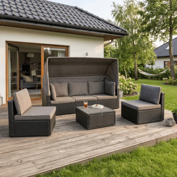 product-14818-0 Set mobilier de grădină CALIENTE negru/maro — MOBILA