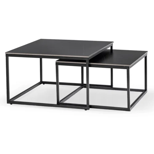 Set masă ceramică TENOR Marmură neagră/Negru — Măsuțe și banchete