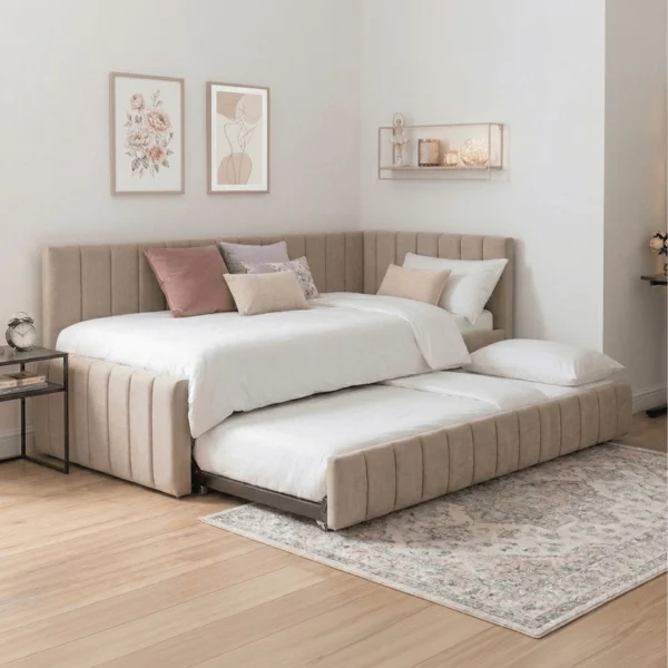 Pat 90x200 VILLEMO Catifea bej — MOBILA