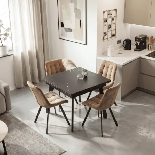 LARES Ceramic Folding Table 90-150 cm Black Marble/Black — Mese
