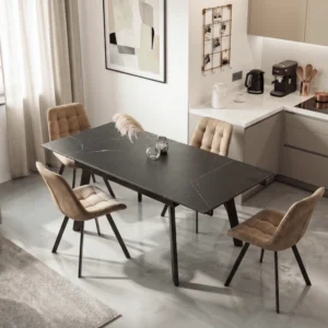 LARES Ceramic Folding Table 90-150 cm Black Marble/Black — Mese