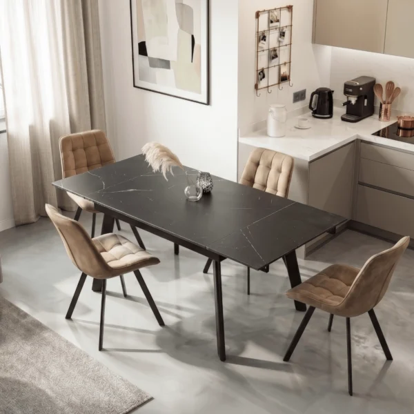 LARES Ceramic Folding Table 90-150 cm Black Marble/Black — Mese