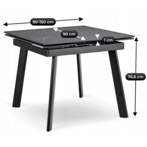 LARES Ceramic Folding Table 90-150 cm Black Marble/Black — Mese