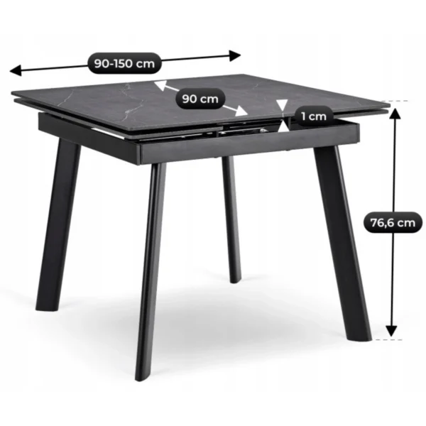 LARES Ceramic Folding Table 90-150 cm Black Marble/Black — Mese
