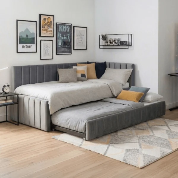 Pat 90x200 VILLEMO Gri Velour pat — MOBILA