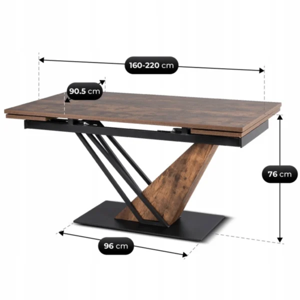 REX Masă extensibilă 160-220 cm MDF stejar rustic/negru — Mese