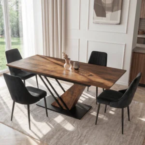 REX Masă extensibilă 160-220 cm MDF stejar rustic/negru — Mese