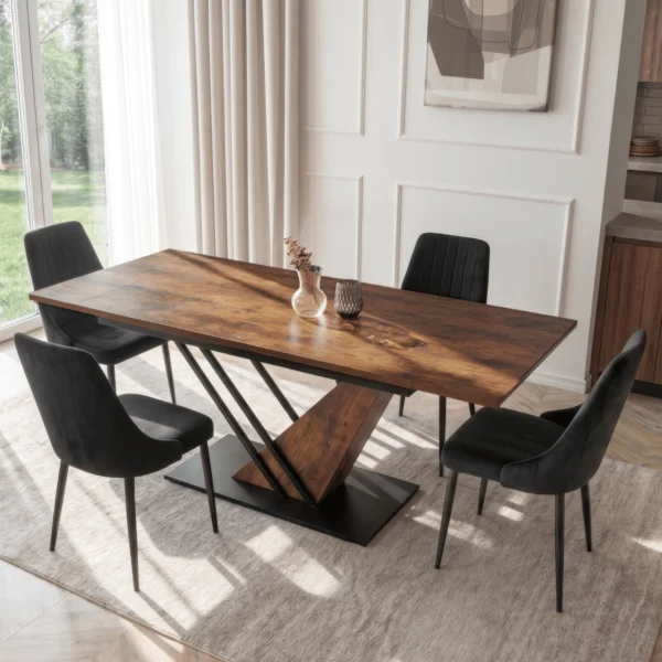 REX Masă extensibilă 160-220 cm MDF stejar rustic/negru — Mese