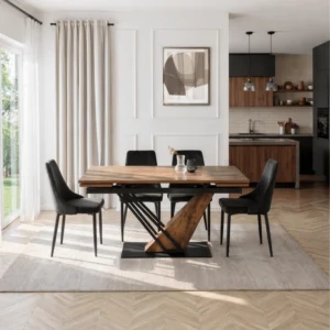 REX Masă extensibilă 160-220 cm MDF stejar rustic/negru — Mese