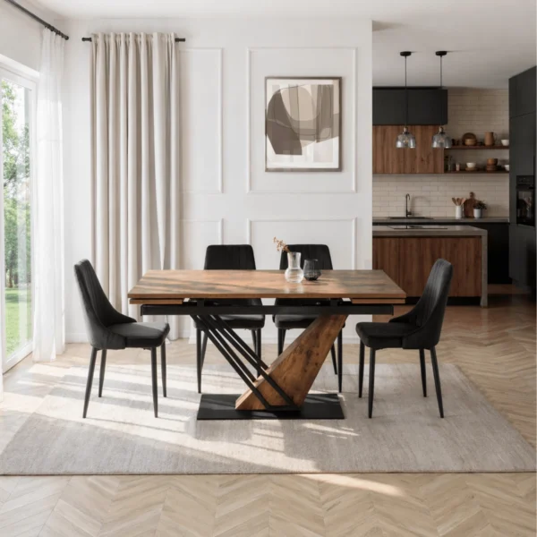 REX Masă extensibilă 160-220 cm MDF stejar rustic/negru — Mese