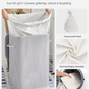 Coș de rufe cu capac, 72L, din bambus, pliabil, cu sac interior detașabil, mânere lavabile, gri (LCB010G01)