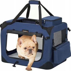 Geanta transport pentru caini, Feandrea, 60x42x42cm, pliabil, albastru