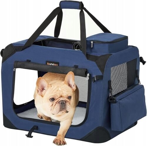 Geanta transport pentru caini, Feandrea, 60x42x42cm, pliabil, albastru