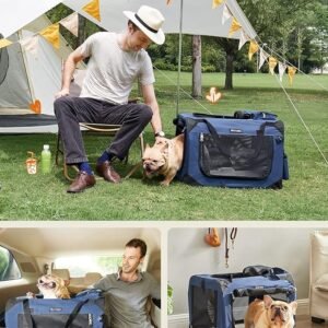 Geanta transport pentru caini, Feandrea, 60x42x42cm, pliabil, albastru
