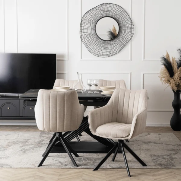 ibiza-160-240-cm-black-marble-black-table-si-4-scaune-mumbai-cream-set-1 IBIZA 160-240 cm Black Marble/Black Table și 4 Scaune MUMBAI Cream Set — MOBILA